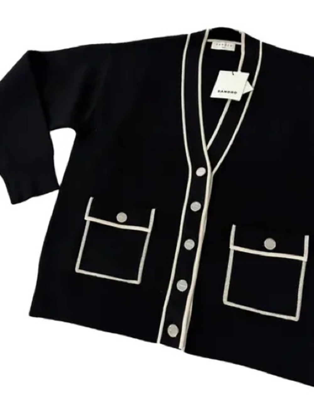 Sandro Black Cardigan with White Trim and Buttons brand new!!